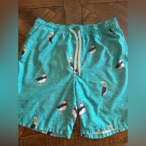 Old Navy Teal Puffin Patterned Swim Shorts Mens Size LG
